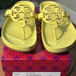 Tory Burch Miller Cloud Flip Flops Butter Yellow Calf Leather Womens Size 8